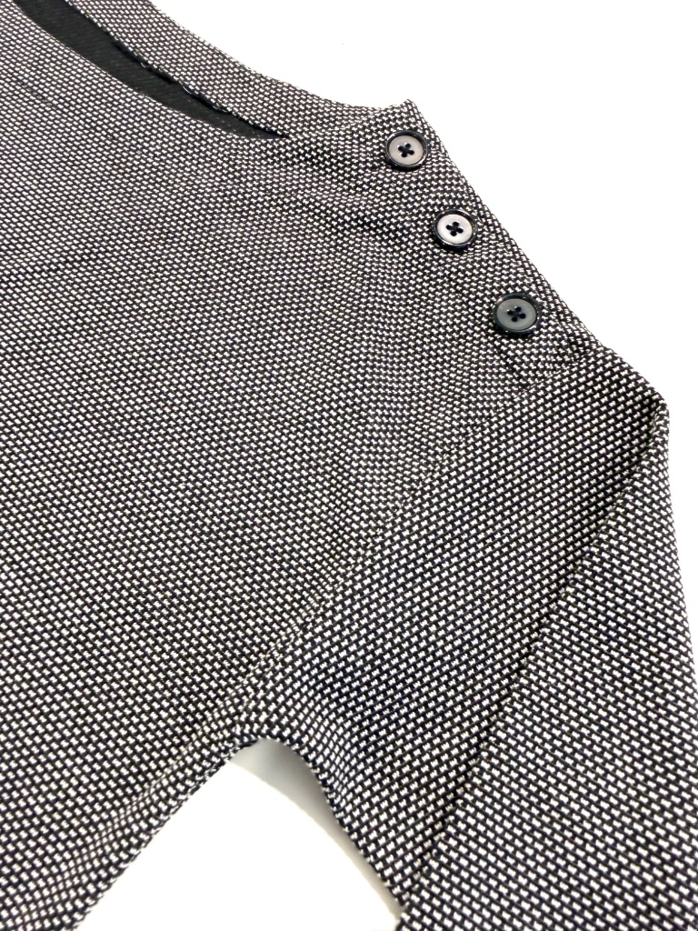 Cute Black and White Top with Button Detail on Sleeve, Size Medium